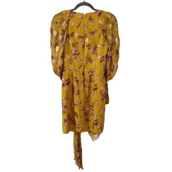 Flor et. al Cocktail Mini Dress Ruffle Floral Yellow Metallic Sz 4 - Picture 9 of 12